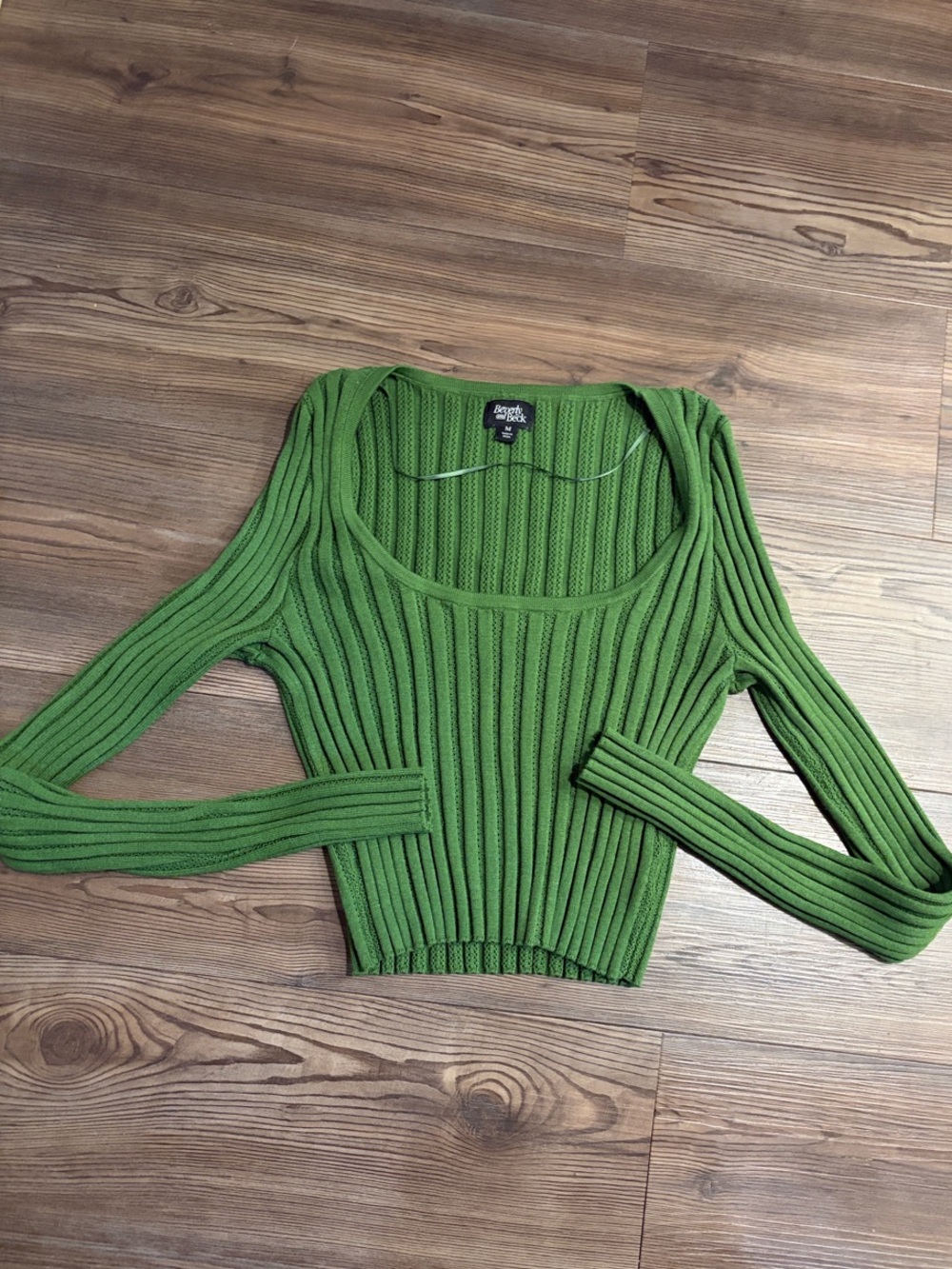 Green Ribbed Scoop-Neck Women's Sweater